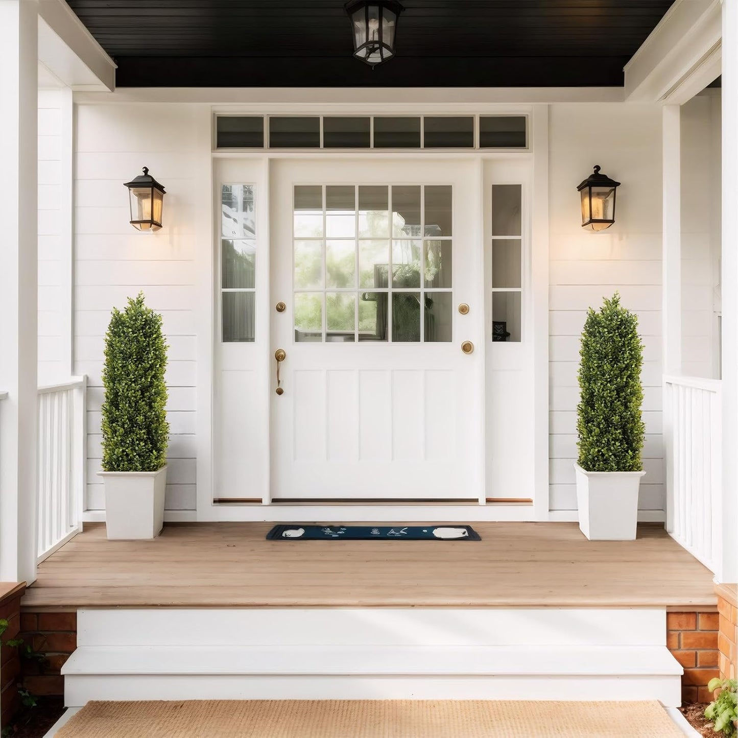 4ft Artificial Boxwood Topiary Trees (Set of 2) - UV Resistant Faux Plants for Outdoor/Indoor, Realistic 48in Fake Bushes and Shrubs for Front Porch, Planter, Patio - Low Maintenance & Evergreen