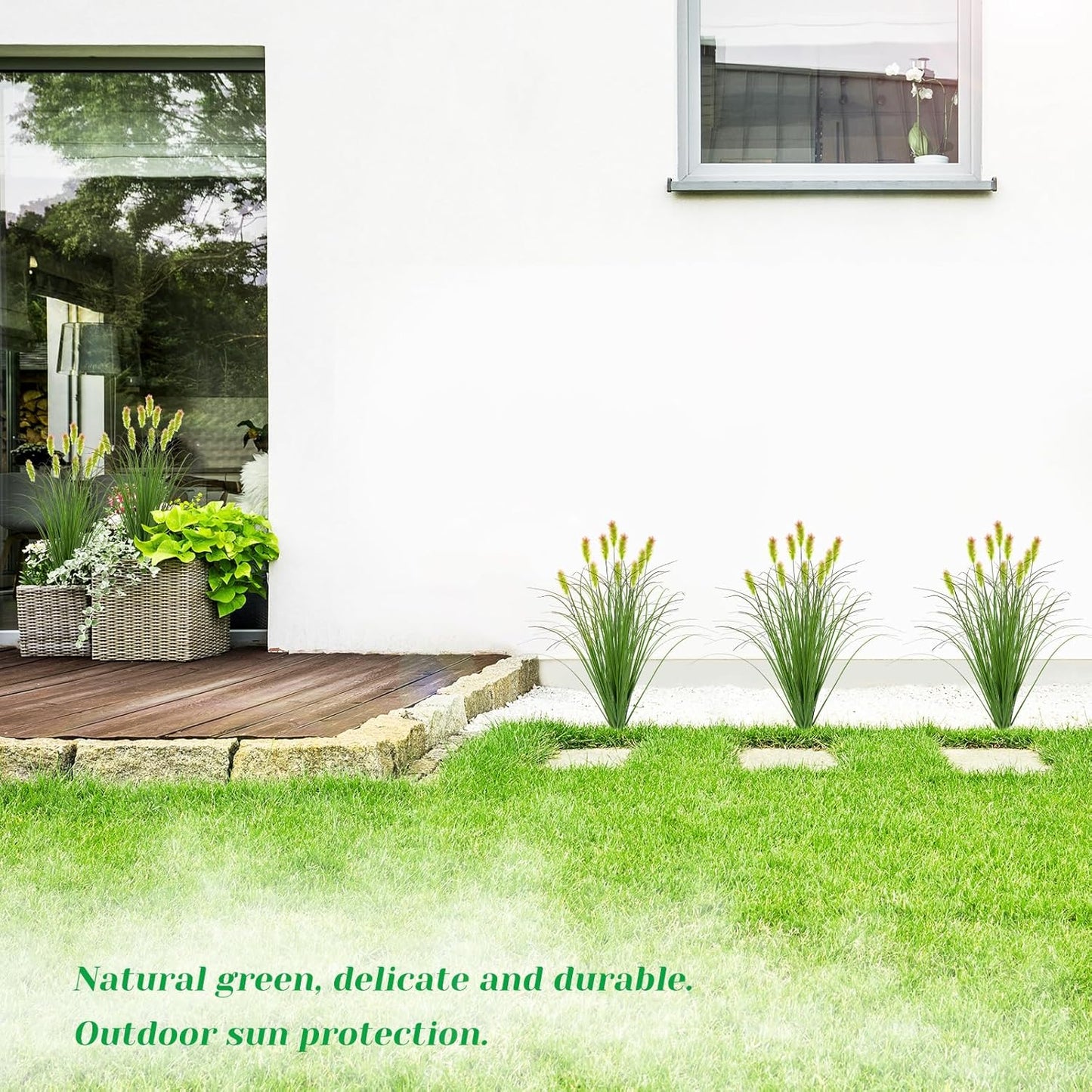 Artificial Grass Plants Outdoor 12 Bunches Fake Onion Grasses with Plush Fake Shrubs Plant Flowers Faux Greenery Wheat Sea Grass for Outside Garden Indoor House Home Office Room Décor (Green & Red）