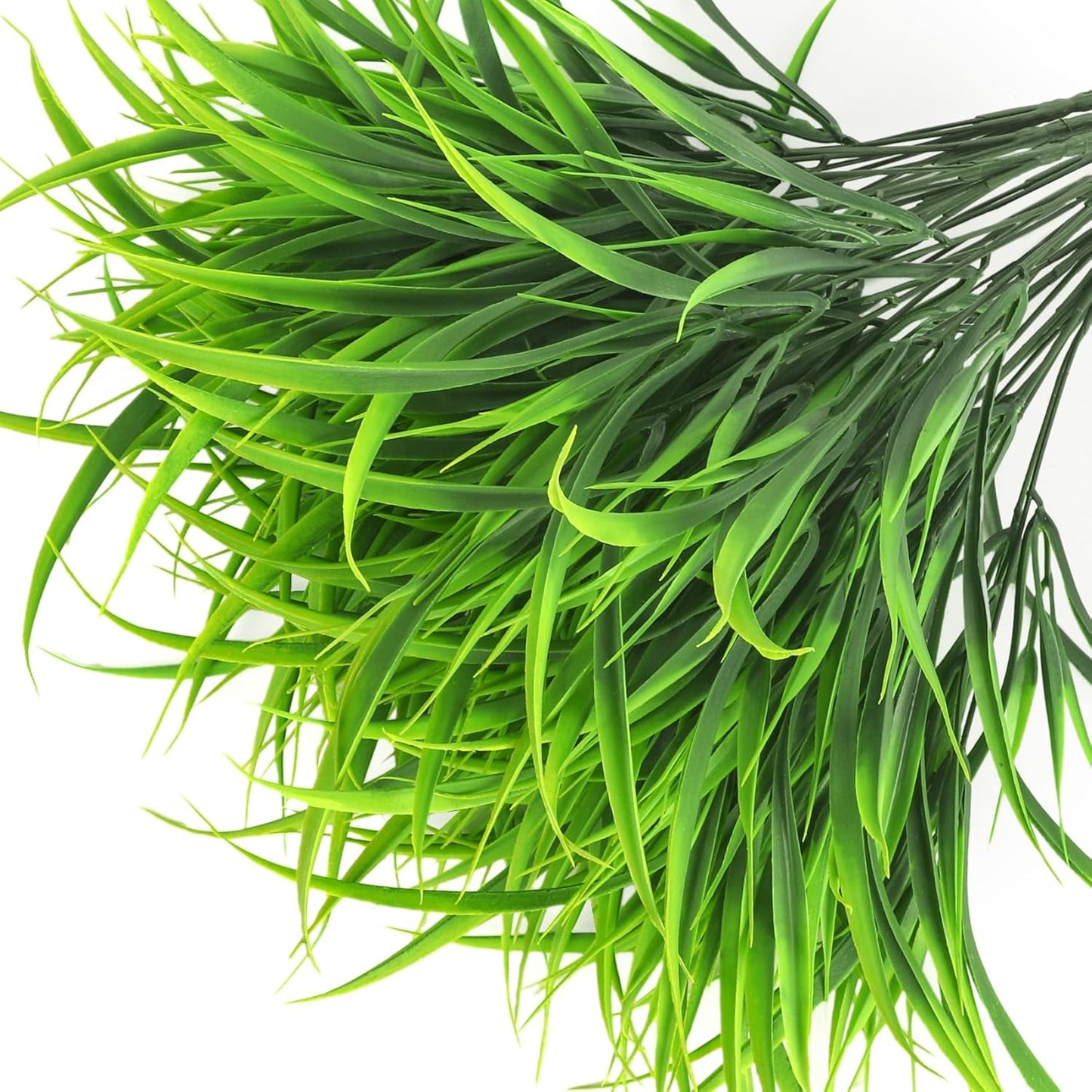 Ouddy Decor 16 Bundles Artificial Plants Outdoor Fake Grass Greenery Stems UV Resistant Faux Plastic Shrubs for Spring Summer Garden Pathway Window Box Front Porch Home Decor, Green